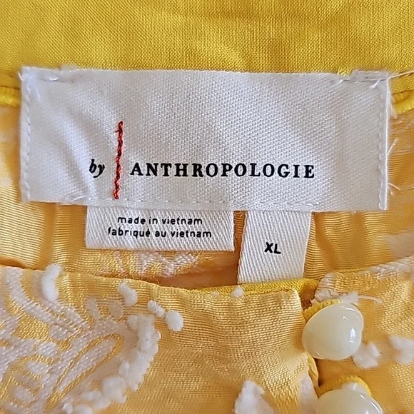 Anthropologie Yvonne Textured Button down yellow square neck flowy shirt XL - Picture 3 of 6